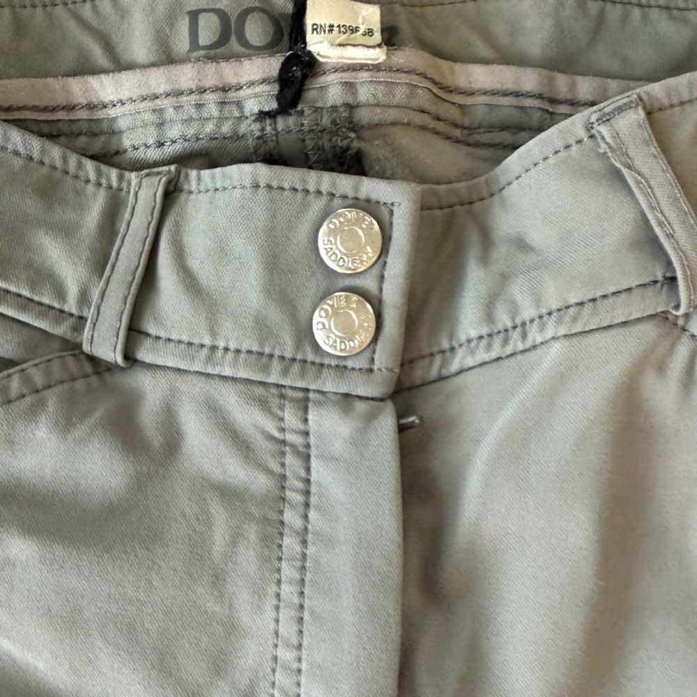 Dover Saddlery light grey breeches with Double Snap Waist